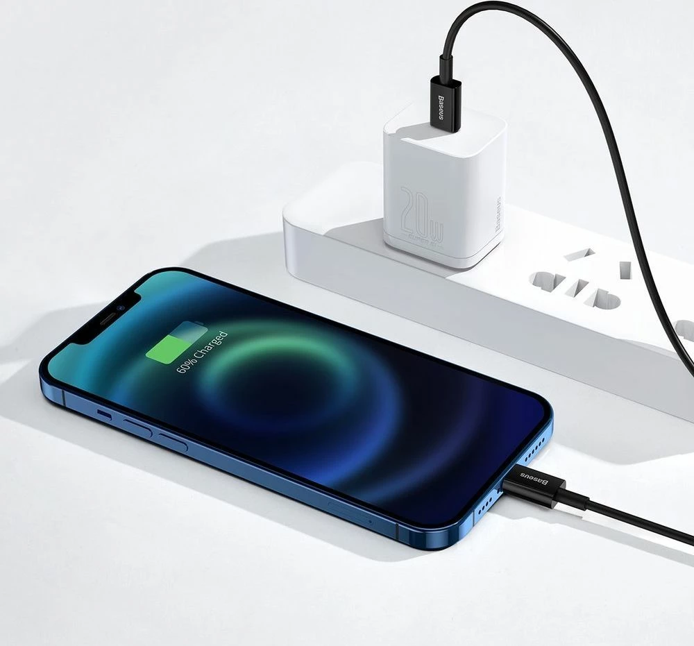 Kabllo USB-C - Lightning Baseus Superior BSU2666BLK, 1 m, PD 20 W, 480 Mbps, e zezë, 1 copë