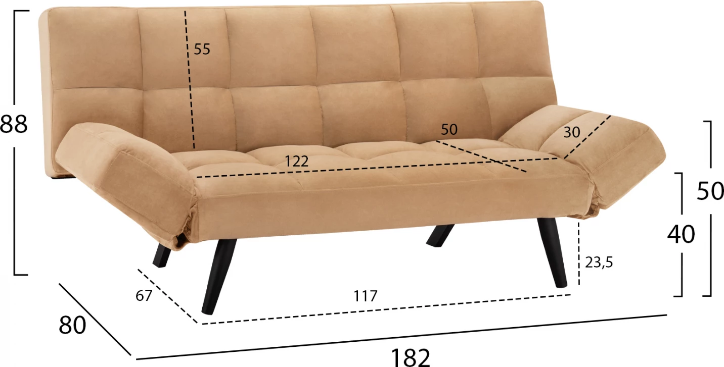Krevati divan 3 vendesh kadife bezhë FH3167.07 182x80x88cm