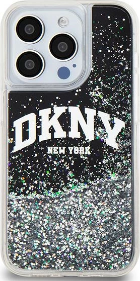 Mbështjellës DKNY Liquid Glitter Big Logo për iPhone 14 Pro, i zi