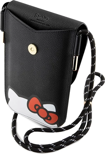 Çantë për telefon Hello Kitty Leather Hiding Kitty Cord, e zezë