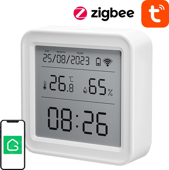 Sensor temperature dhe lagështie smart Gosund ST17 me ekran LCD, Zigbee, i bardhë