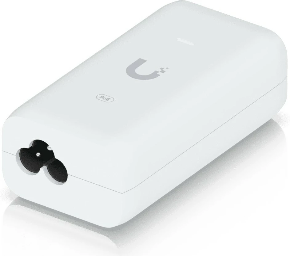 Adapter PoE UBIQUITI U-PoE, 15W, 2x Gigabit LAN, i bardhë