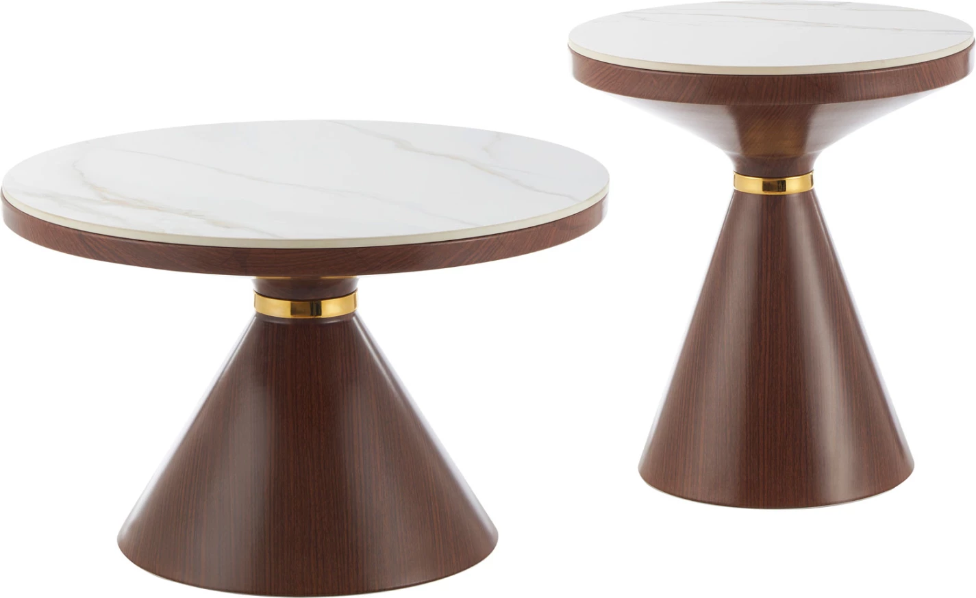 Set tavolinash kafeje TERRANO, sipërfaqe qeramike, pamje mermeri të bardhë & ar, FH18268.04, Φ50cm & Φ70cm