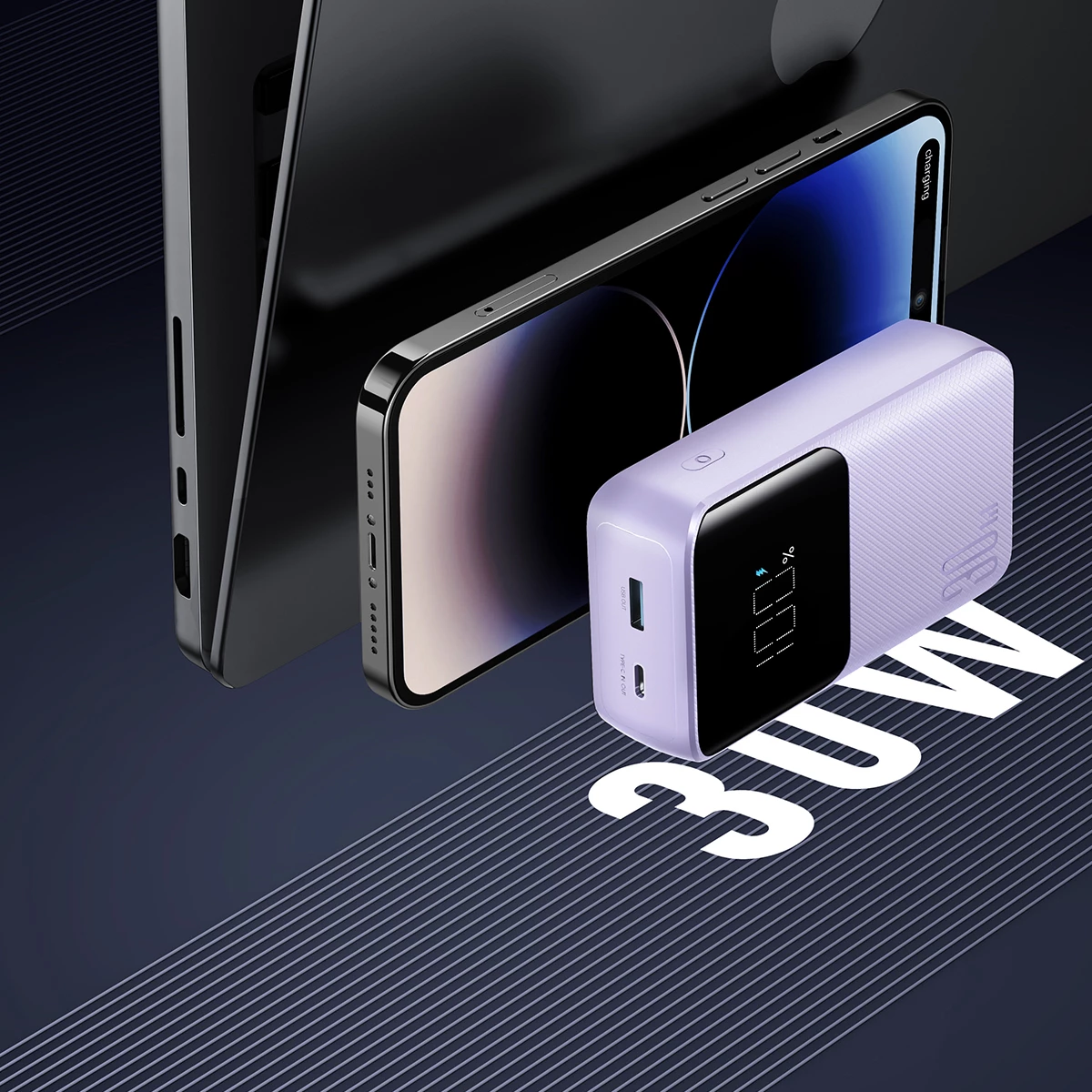 Powerbank Joyroom JR-PBC07, 20000mAh, 30W, me kabllo USB-C dhe Lightning, vjollcë