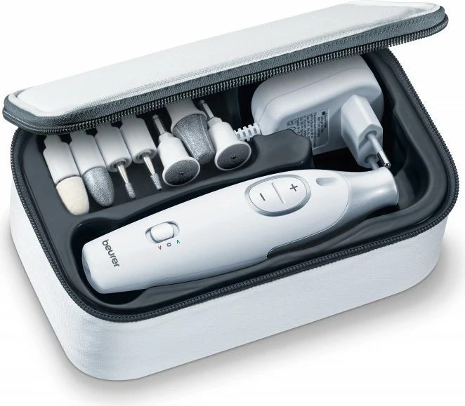 Set manikyr/pedikyr Beurer MP 42, 7 koka, argjendtë/bardhë me etui