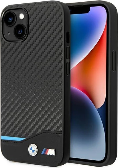 Mbështjellës BMW Leather Carbon për iPhone 14 6.1", i zi