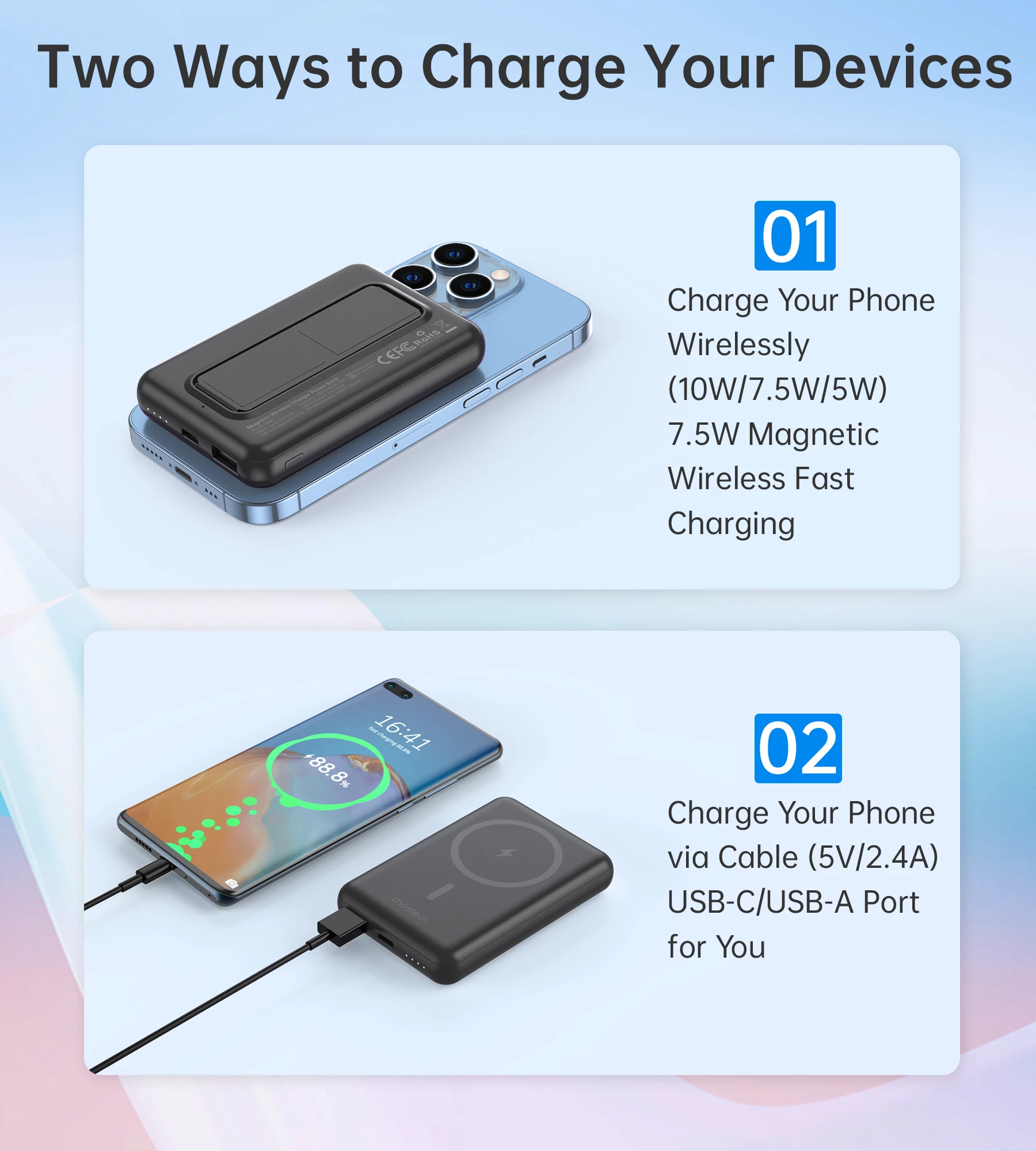 Powerbank Choetech B662, 5000mAh, MagSafe wireless, USB-C/USB-A, e zezë