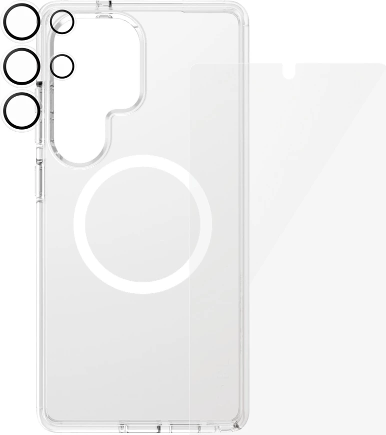 Mbështjellës PanzerGlass CARE 3in1 për Samsung Galaxy S25 Ultra, me xham mbrojtës dhe mbrojtës lente, Transparent