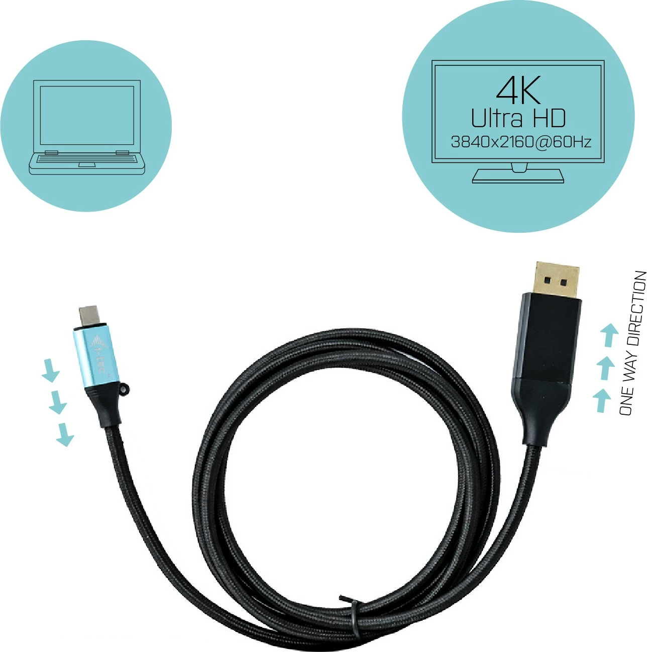 Kabllo adapter I-Tec USB-C në DisplayPort 4K 2m, e zezë