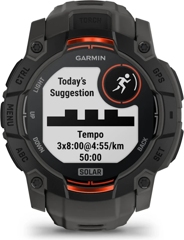 Smartwatch Garmin Instinct® 3 Solar, Black with Charcoal Silicone Strap, 50 mm