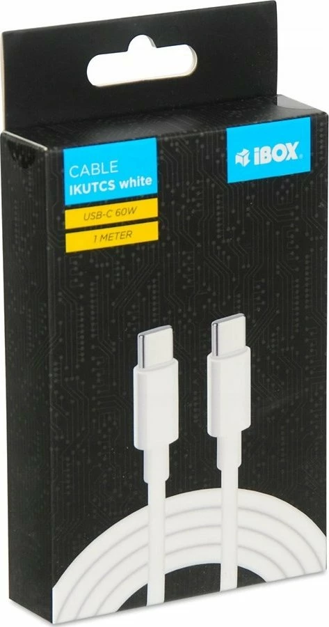 Kabl USB-C në USB-C iBOX IKUTCS1W 1 m 60W USB 2.0, i bardhë, 1 copë