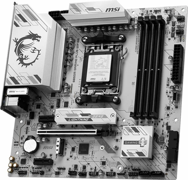 Pllakë amë MSI B850M GAMING PLUS WIFI6E Micro-ATX AM5 DDR5 Wi‑Fi 6E, bardhë