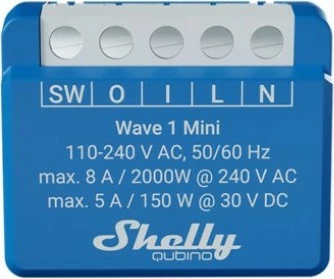 Smart switch Shelly Qubino Wave 1 Mini, Wireless, 25 dBmW, 868.4 MHz, Plastikë, Mat