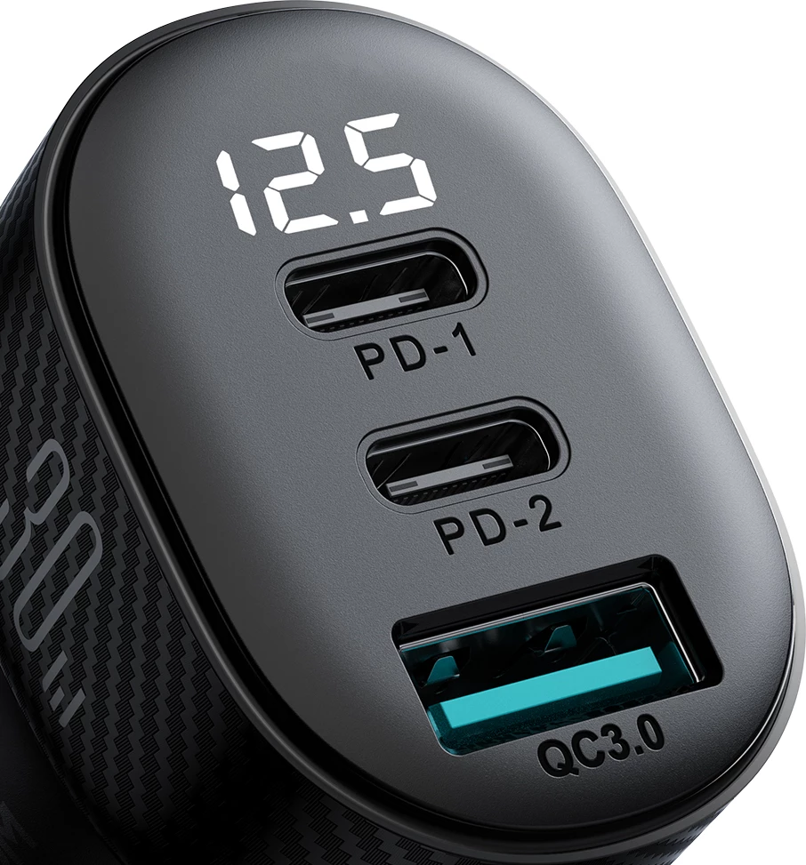 Karikues veture Joyroom JR-CCD04, 30W, 2x USB-C, USB-A, me ekran, i zi