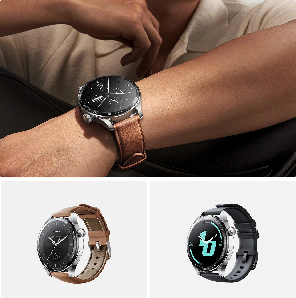 Smartwatch Joyroom JR-FC2 Pro, 1.46", Bluetooth, 350mAh, argjendtë, me rripa lëkure dhe silikoni