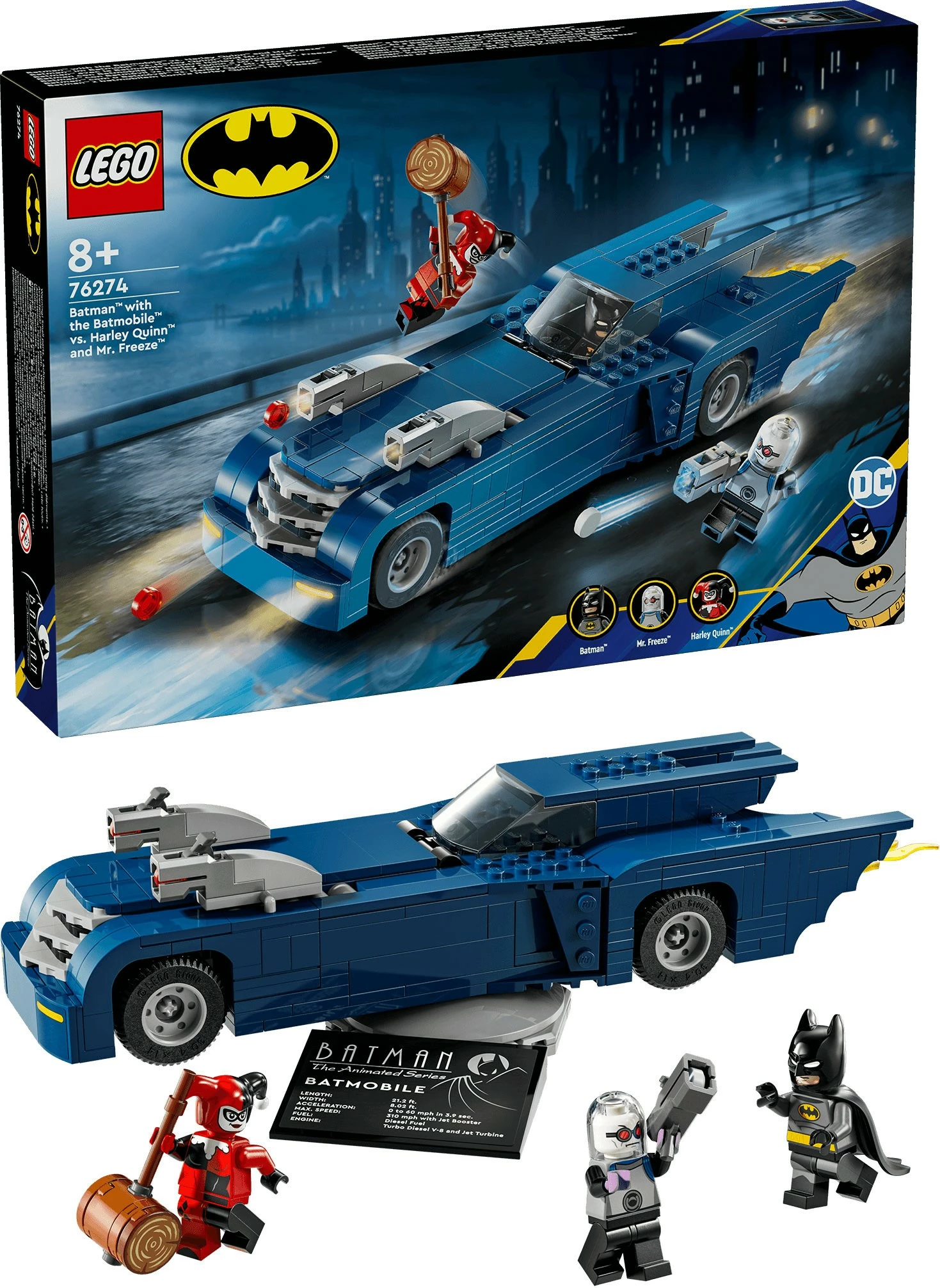 Set ndërtimi LEGO Batman me Batmobile, Harley Quinn dhe Mr. Freeze, 435 pjesë