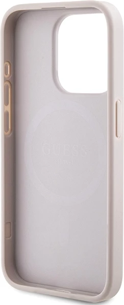 Mbështjellës Guess 4G Collection Leather Metal Logo MagSafe për iPhone 14 Pro Max, Rozë