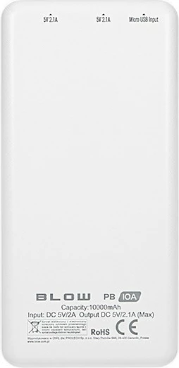 Power bank BLOW PB10A, 10000mAh, i bardhë
