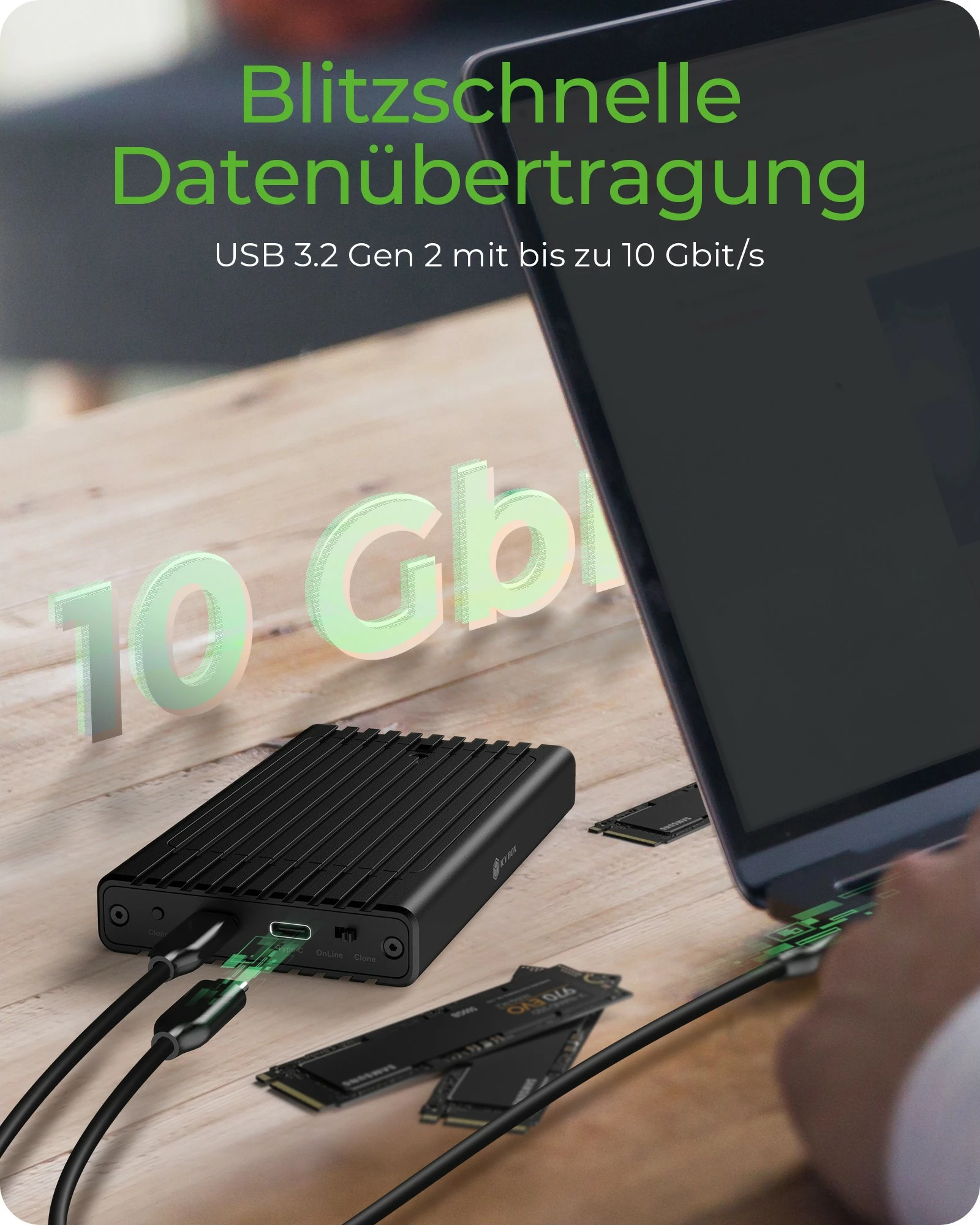 Kasë SSD ICY BOX IB-2817MCL-C31, USB-C 3.2, 2x M.2 NVMe, e zezë