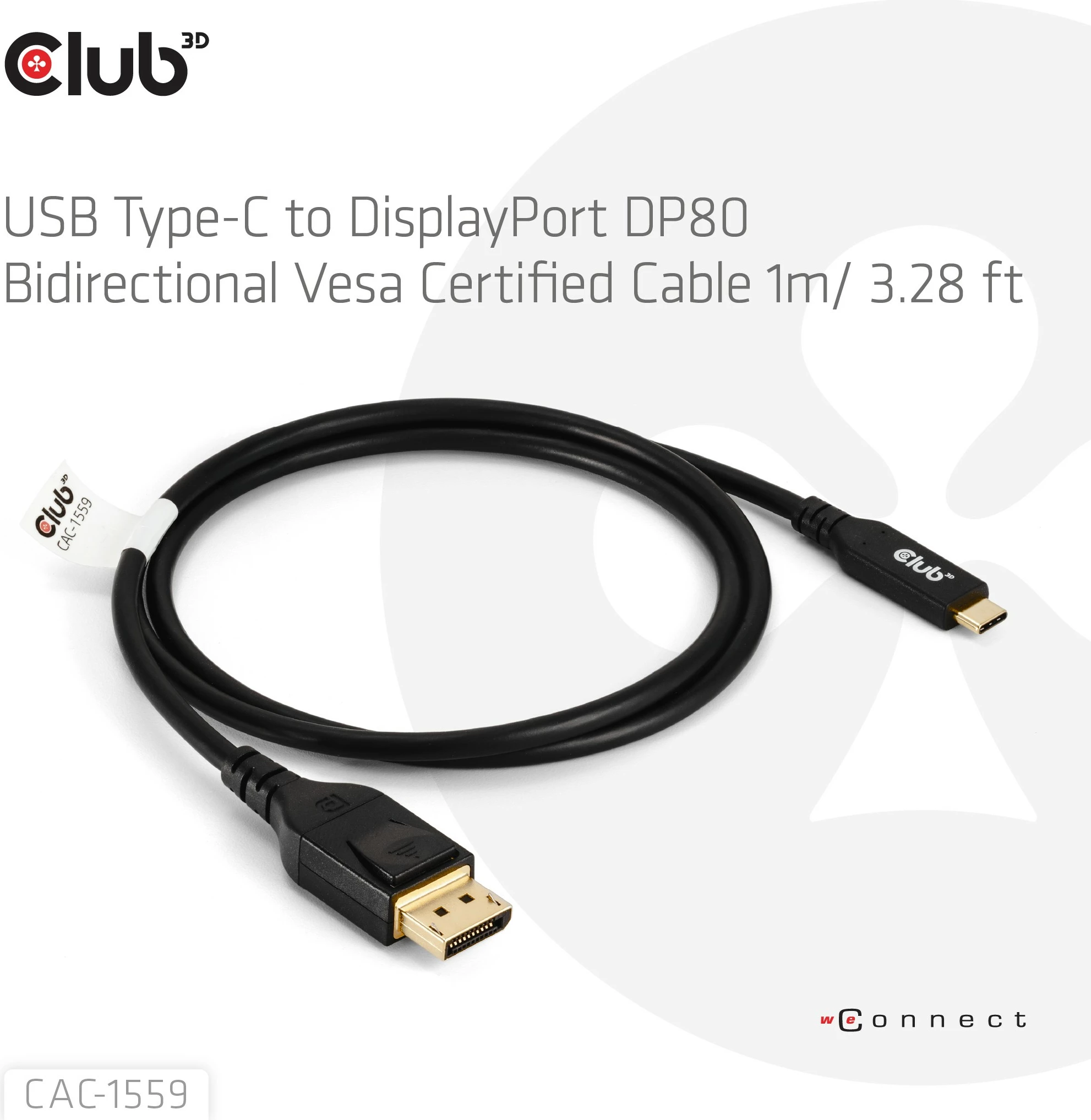 Kabllo USB Type-C në DisplayPort Club3D 1m 10K60Hz e zezë
