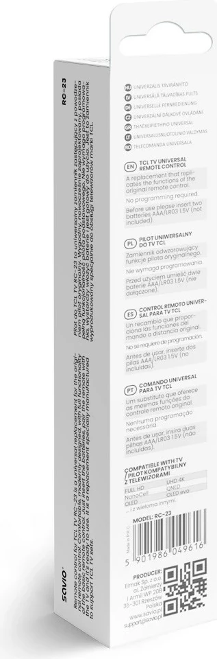 Telekomandë universale SAVIO RC-23 për TCL, e zezë