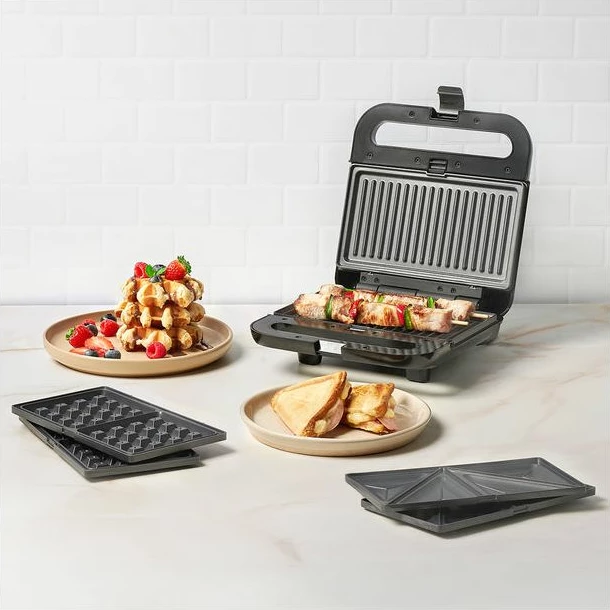 Toster 3-në-1 UFESA Robson 71408012, 850 W, pllaka të heqshme për sanduiça/waflla/grill, i zi