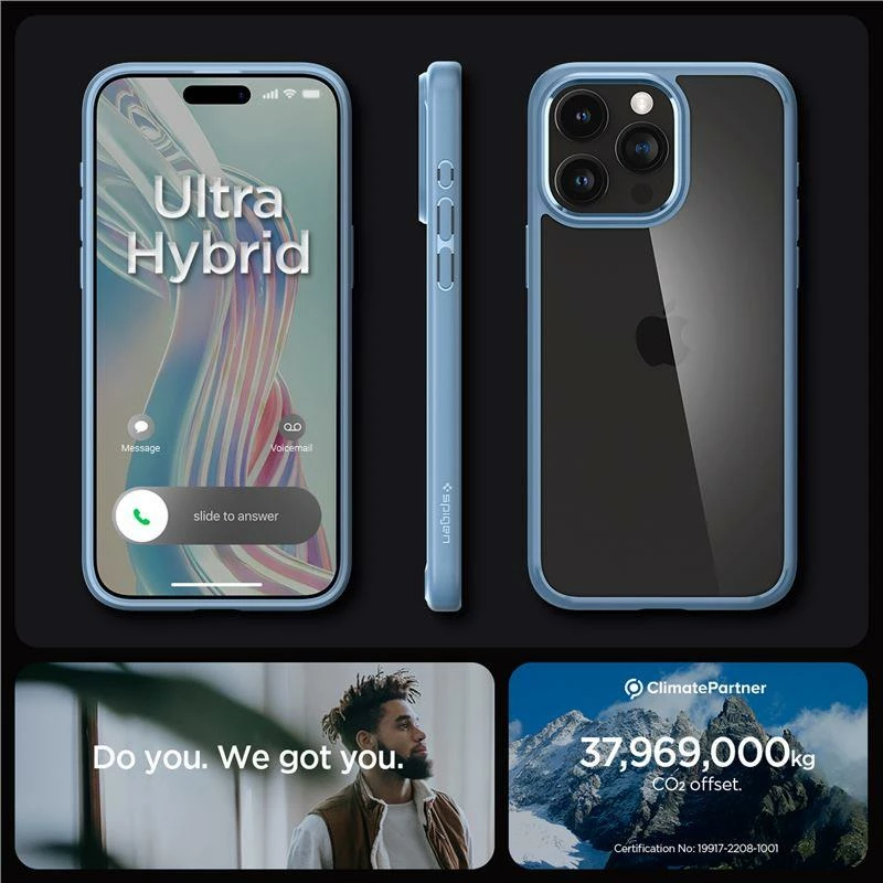 Mbështjellës Spigen Ultra Hybrid për iPhone 15 Pro Max, Kaltër e lehtë