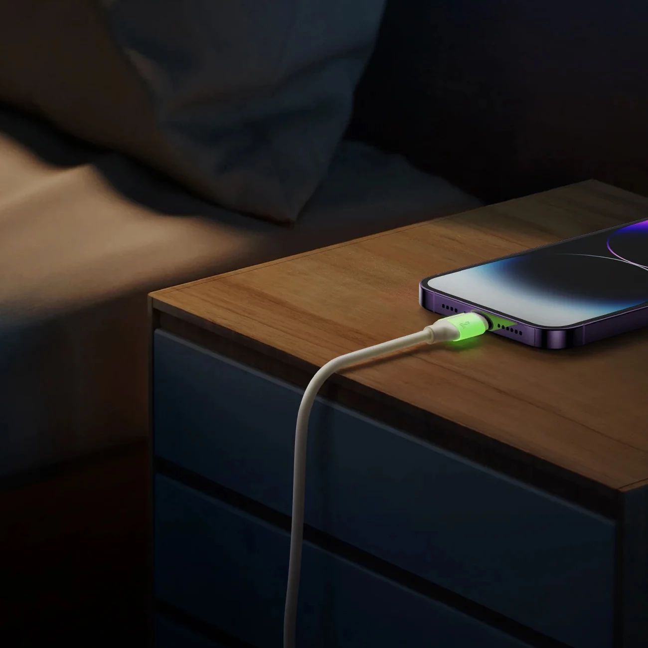 Kabllo Joyroom S-A53, USB-C në Lightning, 1.2m, 30W, majë fluoreshente, Bezhë