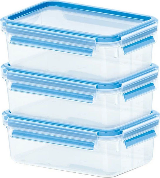 Set enësh plastike Emsa CLIP & CLOSE 2.0, 3 copë, 0.55L, kaltër