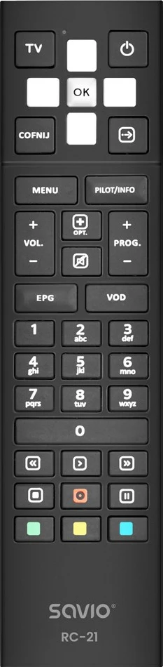 Telekomandë SAVIO RC-21 për TV dhe dekoder, e zezë
