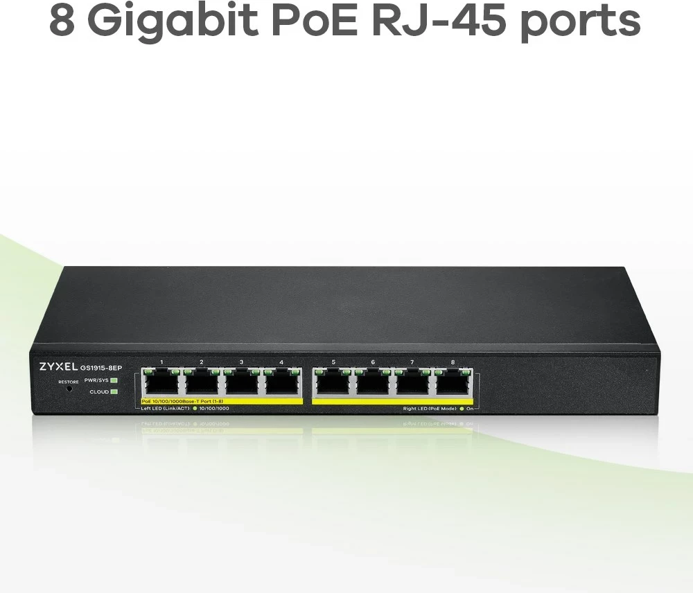 Switch Zyxel GS1915-8EP, Managed L2 Gigabit Ethernet (10/100/1000), PoE, E zezë