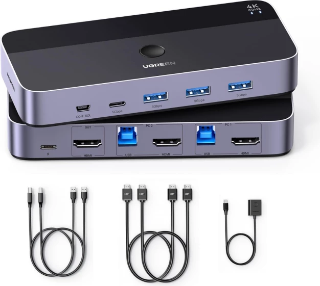KVM Switch UGREEN 15707 HDMI 4K@60Hz 1 monitor / 2 kompjuterë, i zi
