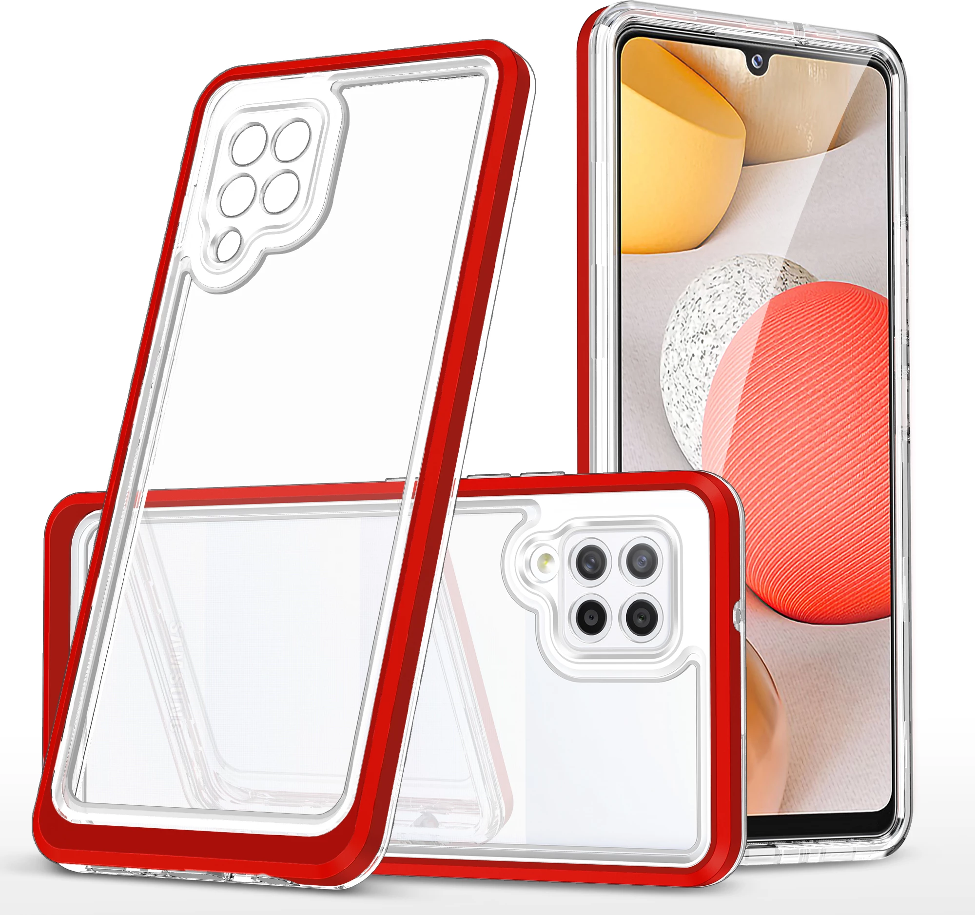 Mbështjellës Hurtel Hybrid Armor Clear 3in1 për Samsung Galaxy A42 5G, Transparent me të kuqe