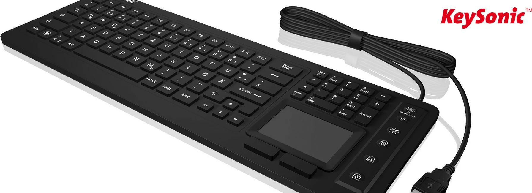 Tastierë KeySonic KSK-6231INEL, full-size, USB, touchpad, e zezë