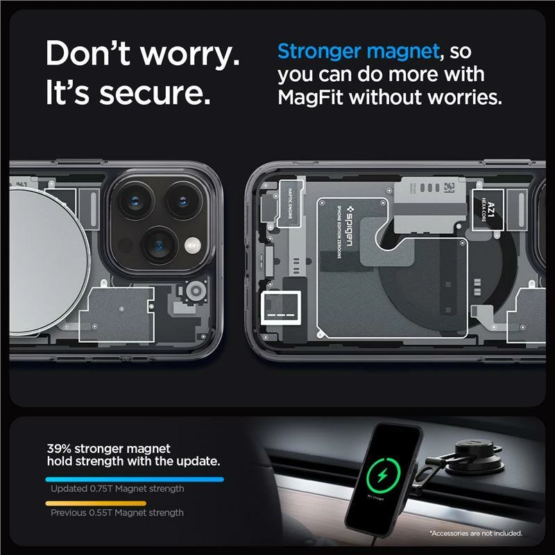 Mbështjellës Spigen Ultra Hybrid Mag për iPhone 15 Pro, MagSafe, Zero One, Transparent/Gri