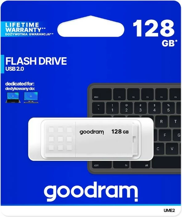 Pendrive GOODRAM UME2 128GB, USB 2.0, Bardhë