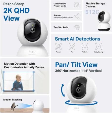 Kamerë sigurie Wi‑Fi TP-LINK Tapo C220 2K 4MP QHD Pan/Tilt, bardhë/zezë