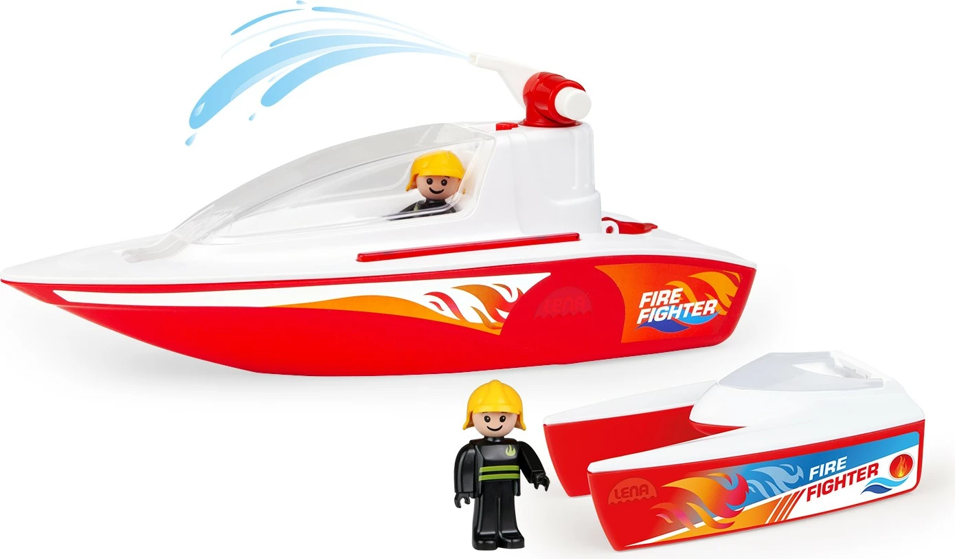 Set lodrash varkë zjarrfikëse Lena Boazz me katamaran, 2 figurina, kuqe/bardhë