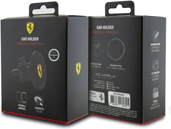 Mbajtës magnetik për celular Ferrari FECHMMAK, për grilë, MagSafe, i zi