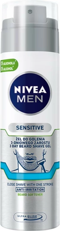 Xhel për rruajtje për meshkuj Nivea Men Sensitive 3-day beard, 200ml