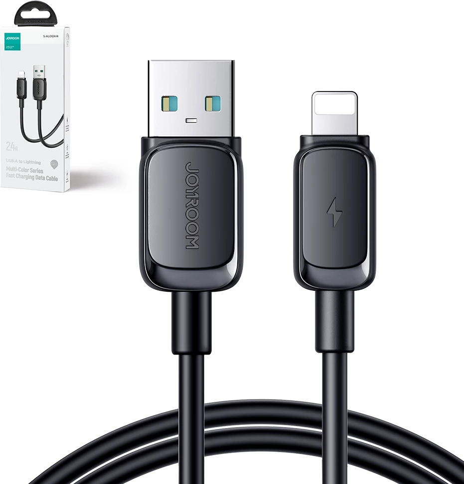 Kabllo Joyroom Multi-Color Series A14, Lightning në USB-A, 1.2m, 2.4A, e zezë