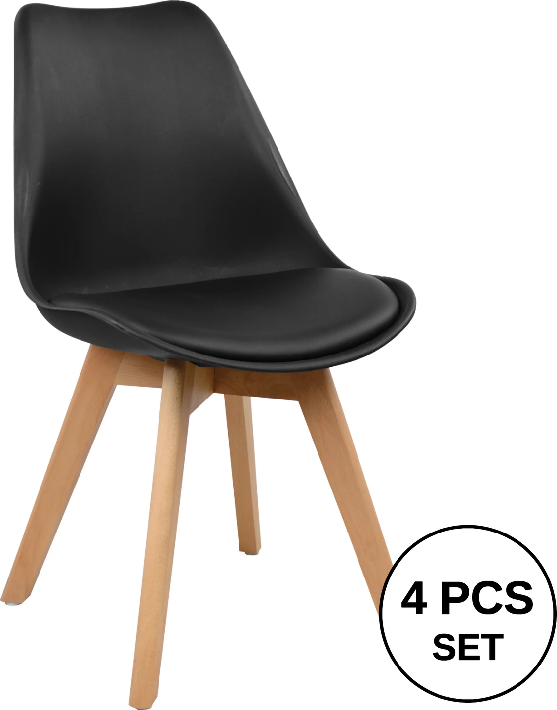 Karrige Vegas FH0033.02 këmbë druri-sedilje e zezë 47x56,6x82 cm, set prej 4 copë