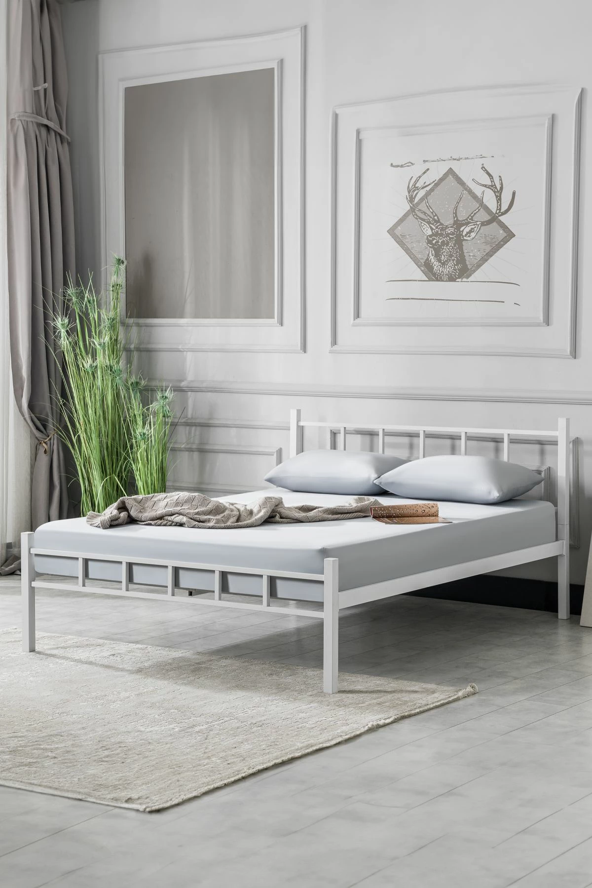 Krevat dopio metalik, ngjyrë e bardhë, Skye Decor, 120x200cm