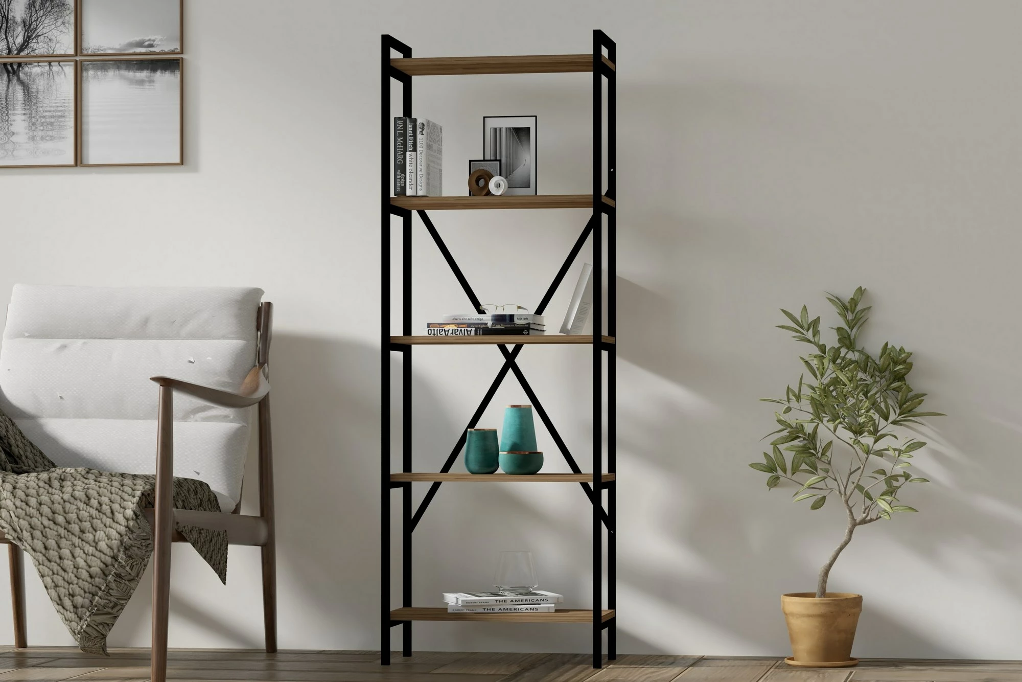 Raft librash Hanah Home, Kinder, ngjyrë arre/zezë