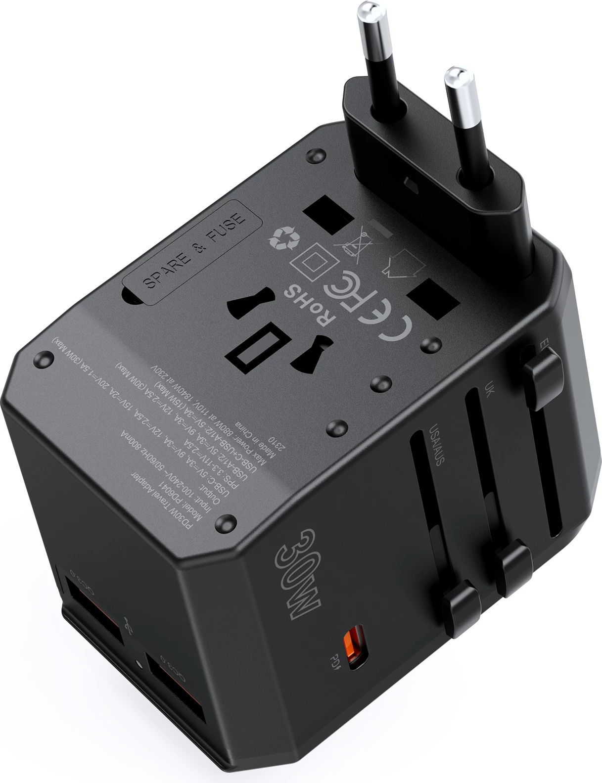 Karikues udhëtimi Choetech PD6041, 30W, 3 porta USB-C/USB-A, 4 priza ndërkombëtare, Zi