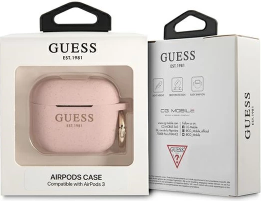 Mbështjellës Guess për AirPods 3, silikon, rozë me shkëlqim