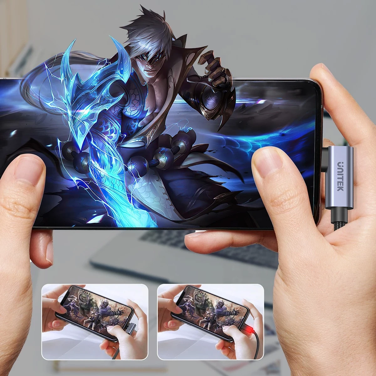 Kabllo Unitek USB-C me kënd 90° PD100W 0,5m, ngjyrë zi-hiri