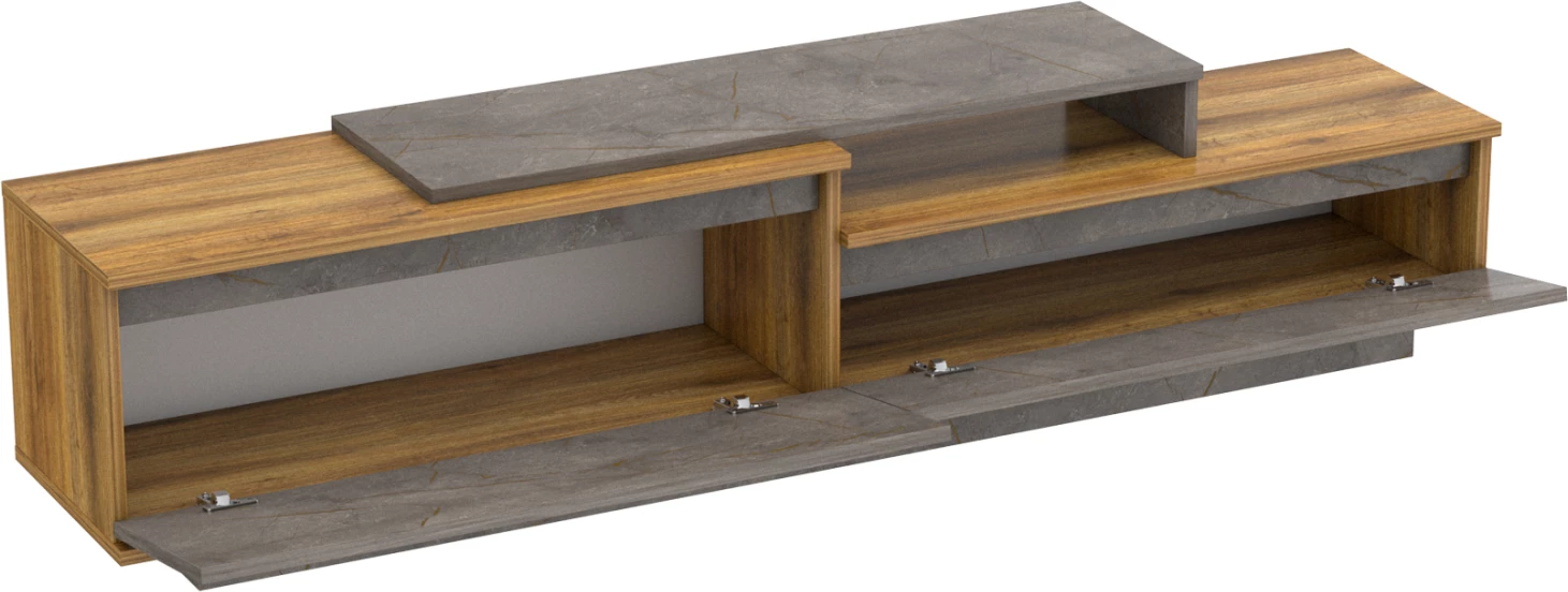 Mobilje TV LEIS FH18186 melaminë, ngjyrë druri natyral dhe mermeri gri, 180x35x42 cm