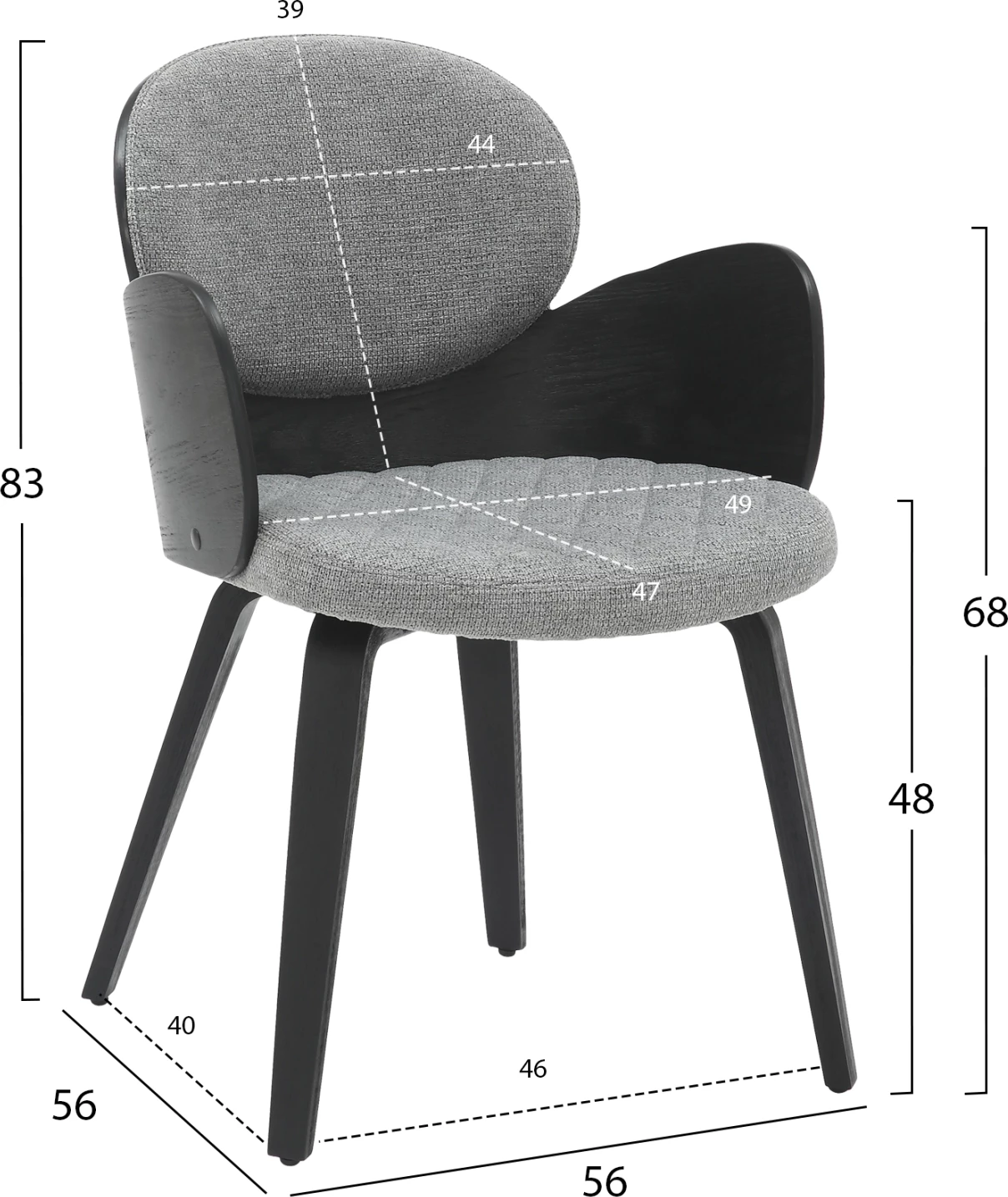 Karrige për ngrënie DARNELL FH9974.02 dru i përpunuar ngjyrë zezë-gri 56x56x83Hcm