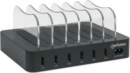 Stacion karikimi MANHATTAN 6 porta USB, 2.4A/5V, 55W, i zi
